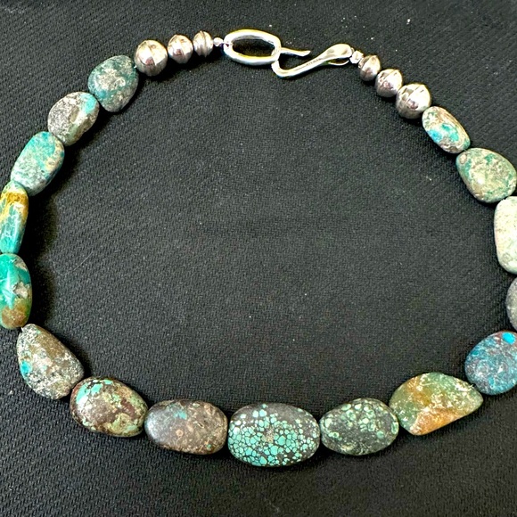 Hand Crafted “One of a Kind” Natural Turquoise & Sterling Silver Necklace - Picture 1 of 2